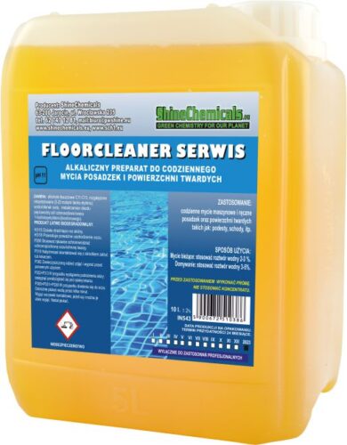 FLOORCLEANER SERVIS - Alkaliczny preparat do codziennego mycia posadzek Mycie maszynowe i ręczne. Posiada Atest PZH. pH11 Pojemność Kod BA071-1L. 2518283 BA072-10L. 2518290