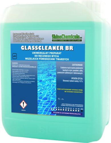 GLASSCLEANER BR - Uniwersalny preparat do ręcznego mycia wszelkich powierzchni twardych. Posiada Atest PZH pH8 Pojemność Kod BA081-1L. 2518382 BA082-10L. 2518399